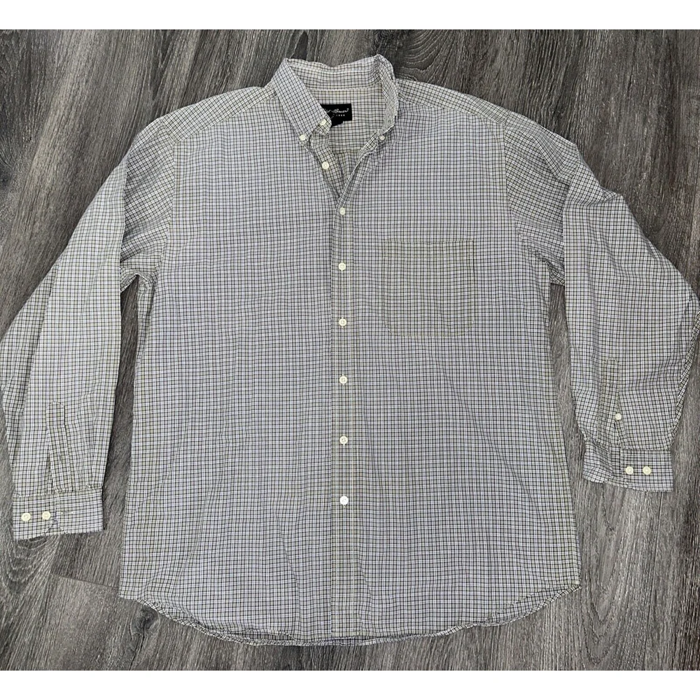 Eddie Bauer Mens Large Button-Up Shirt Tan Checks Long Sleeve